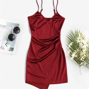 ZAFUL Draped Shiny Surplice Dress Red Wine